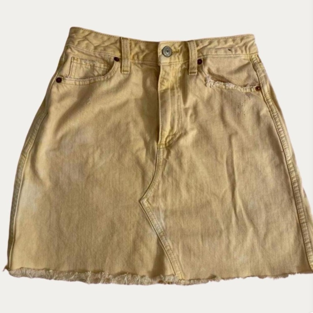 Abercrombie & Fitch Yellow Denim Raw Hem Mini Skirt Size 0/25